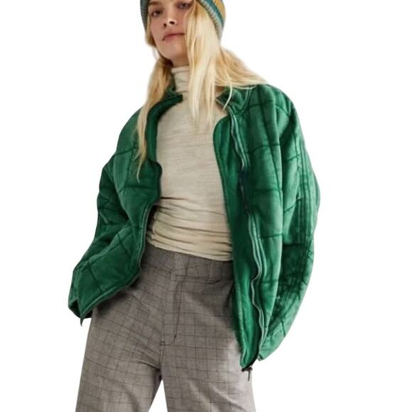 Free People Jackets & Blazers - Free People Green Dolman Quilted Knit Oversized Zip Front Jacket Womens Medium